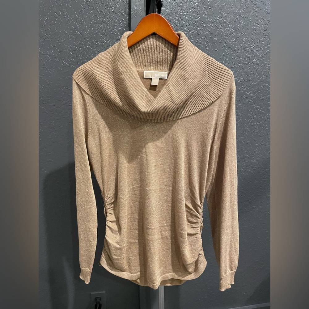 MICHAEL MICHAEL KORS Shiny Gold Cowl Neck Long Sleeve Sweater size Large